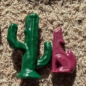 2 southwestern candles NEW: cactus and wolf